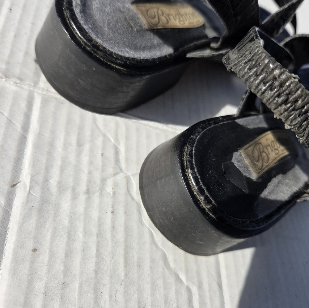 Brighton Y2K Black Square Toe Sandals Leather 8.5M Croc Pattern - Picture 7 of 11